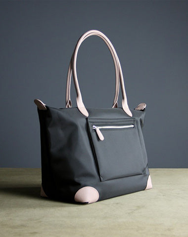 Womens Black Nylon Shoulder Tote Large Light Pink&Black Nylon Handbag Purse for Ladies
