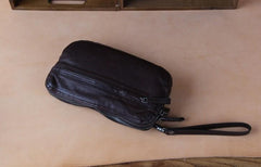 Handmade Genuine Leather Mens Cool Long Leather Wallet Zipper Clutch Wristlet Wallet for Men