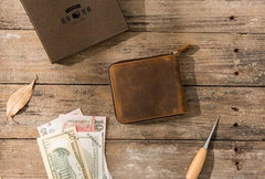 Cool Leather Vintage Mens Small Wallets Zipper billfold Wallets for Men