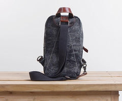 Folk Canvas Mens Sling Bag Vintage Chest Bag One Shoulder Pack for men