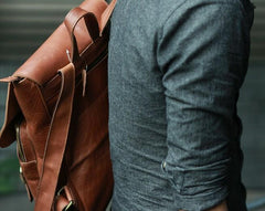 Leather Brown Mens Backpack Cool Travel Backpacks Laptop Backpack for men