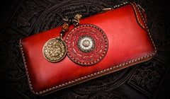 Handmade Leather Mens Tibetan Chain Biker Wallet Cool Leather Wallets Long Clutch Wallets for Men