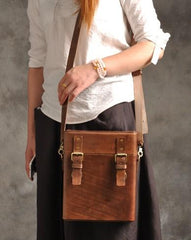 Handmade Vintage Coffee Leather Mens Messenger Bag Box Shoulder Bags for Men