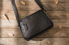 Cool Leather Black Mens Messenger Bag Vintage Shoulder Bag  for Men