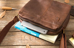 Cool Small Leather Black Mens Messenger Bags Shoulder Bags  for Men
