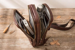 Coffee Leather Mens Sling Bag Sling Shoulder Bag Sling Chest Bag for men