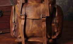 Cool Brown Leather Mens Backpack Large Brown Travel Backpack Hiking Backpack for men