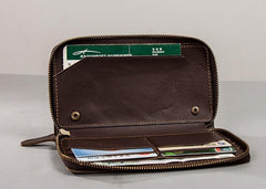 Coffee Leather Mens Zipper Long Wallet Passport Wallet Clutch Wallets for Men