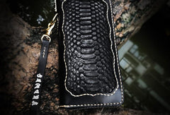 Handmade Leather Mens Chain Biker Wallet Leather Clutch Wallet Cool Long Wallets for Men