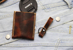 Leather Mens Slim Front Pocket Wallets Coffee Leather Cards Wallet for Men