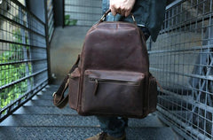 Vintage Coffee Mens Leather Backpack Travel Backpacks Laptop Backpack for men
