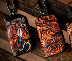 Handmade Leather Biker Mens Cool Car Key Wallet Coin Wallets Pouch Car KeyChain for Men
