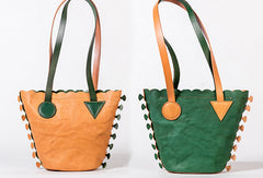 Handmade Genuine Leather Shopper Bag Bucket Bag Shoulder Bag Purse For Women - EverHandmade