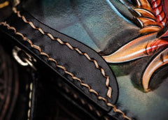 Handmade Leather Chinese Monster Mens Long Chain Biker Wallet Tooled Leather Wallet With Chain Wallets for Men
