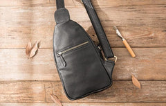 Leather Mens Black Shoulder Sling Backpack Sling Backpack Sling Bag for men