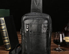 Cool Leather Mens Sling Bag Sling Shoulder Bag Sling Backpacks Chest Bag for men