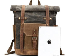 Waxed Canvas Leather Mens Travel Backpacks Canvas Backpack Canvas School Backpack for Men