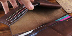 Genuine Leather Mens Cool Slim Long billfold Leather Wallet Men Small Wallets Bifold for Men