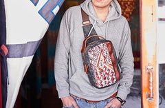 Folk Canvas Leather Mens Sling Bag Chest Bag One Shoulder Pack for men