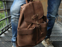 Cool Coffee Mens Leather Backpack Travel Backpacks Laptop Backpacks for men
