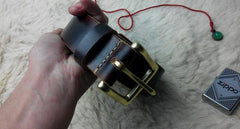 Handmade Vintage Red Brown Leather Mens Belt Leather Belt for Men