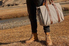 Mens Leather Canvas Travel Bag Canvas Handbag Canvas Weekender Bag for Men