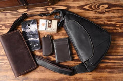 Cool Leather Mens Chest Bag Sling Bag Sling Crossbody Bag Travel Sling Bag for men