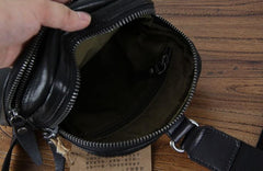 Genuine Small Black Leather Mens Cool Chest Bag Sling Bag Crossbody Pack for men