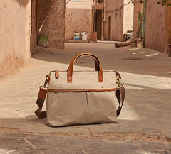 Mens Gray Canvas 14inch Briefcase Handbag Work Bag Business Bag for Men