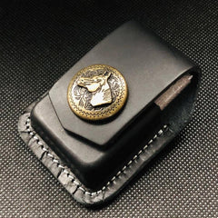 Coffee Handmade Leather Mens Stone Zippo Lighter Holders Lighter Case For Men