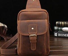 Vintage Leather Mens Sling Shoulder Bags Sling Bag Chest Bag Sling Backpack for men