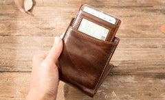 Cool Leather Mens Small Wallets Bifold Vintage billfold Wallets for Men