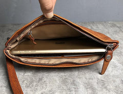 Handmade Genuine Leather Mens Clutch Cool Slim Wallet Zipper Clutch Wristlet Wallet for Men