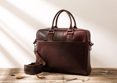 Red Brown Leather Mens Briefcase Work Bag Laptop Bag Business Bag for Men