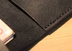 Black LEATHER Womens Bifold Long Wallet Leather Long Wallet FOR Women