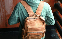 Cool Brown Mens Leather Backpack Travel Backpacks Cool School Backpacks for men