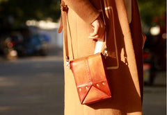 Handmade Vintage Brown Leather Mens Box Bag Shoulder Bag Messenger Bag for Men