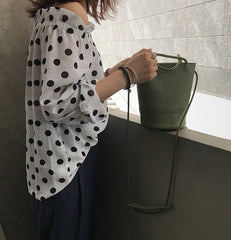 Cute Leather Green Womens Mini Bucket Purse Handbag Barrel Shoulder Bag for Women