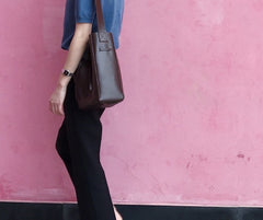 Stylish Leather Brown Womens Bucket Purse Crossbody Bag Barrel Shoulder Bag for Women