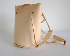 Handmade Leather Beige Womens Bucket Purse Barrel Shoulder Bags for Women