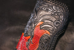 Handmade Leather Long Black Biker Wallet Trucker Wallet Leather Chain Men Red Carp Tooled Wallet - EverHandmade