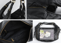 Vintage Black WOMENs LEATHER Hobo Handbag Fashion Hobo Shoulder Bag FOR WOMEN