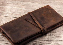 Vintage Leather Long Wallets for men Bifold Men Long Wallets