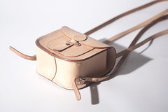 Handmade Leather Beige Mini Backpack Cute Saddle Backpack for women