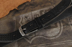 Genuine Leather Punk Rock Biker Tooled Floral Trucker Mens Belt Men Black Coffee Belt for Men