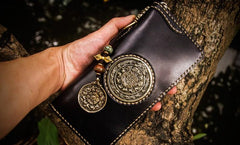 Handmade Leather Tibetan Mens Chain Biker Wallets Cool Leather Wallets Long Wallets for Men