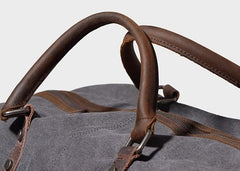 Gray Mens Leather Canvas Large Weekender Bag Canvas Travel Bag for Men