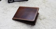 Leather Mens Slim Front Pocket Bifold Small Wallets License Wallet for Men