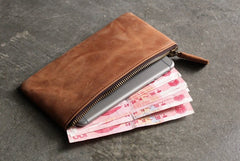 Vintage LEATHER Womens Long Clutch Wallet Zipper Slim Long Wallet FOR Women