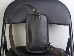 Genuine Black Leather Mens Cool Sling Pack Chest Bag Sling Bag Crossbody Pack for men
